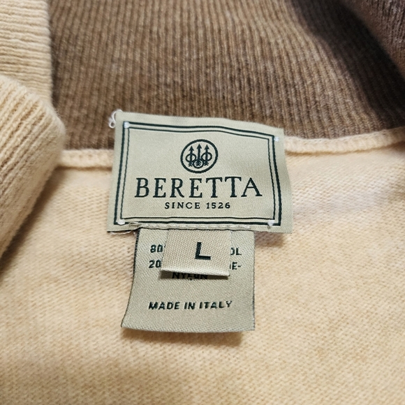 Beretta Men’s Wool 1/4 Zip Pullover Sweater Beige Tan Size Large Made in Italy - Picture 4 of 7